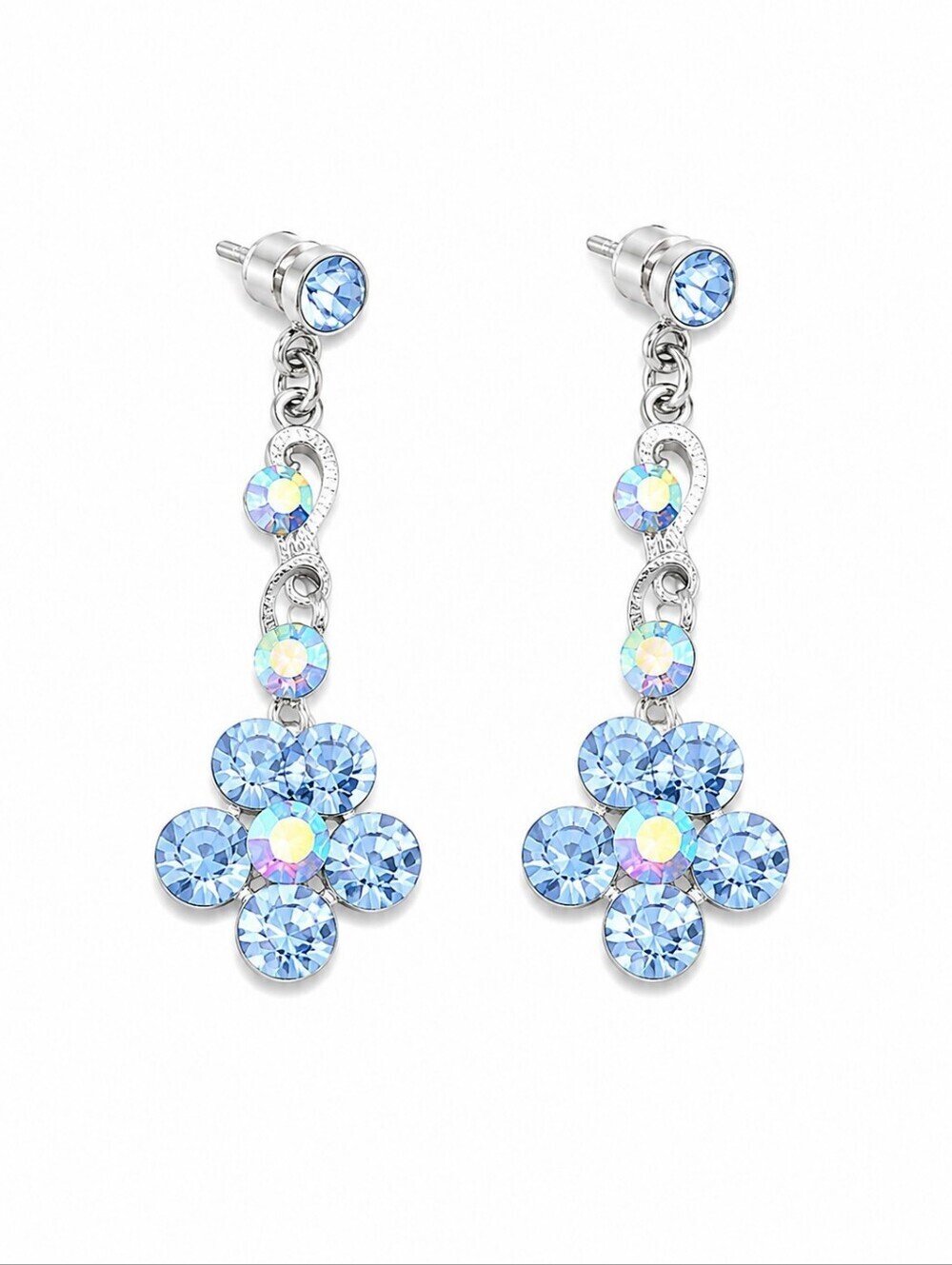 3/$30 Icy Blue Crystal Floral Coquette Post Earrings